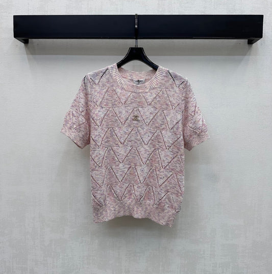 Metal Logo Short-Sleeve Knit Top