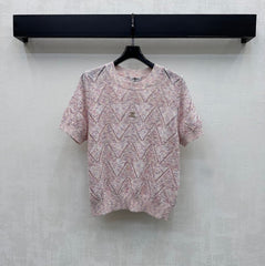 Metal Logo Short-Sleeve Knit Top