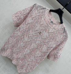 Metal Logo Short-Sleeve Knit Top
