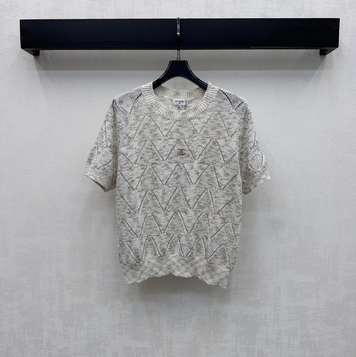 Metal Logo Short-Sleeve Knit Top