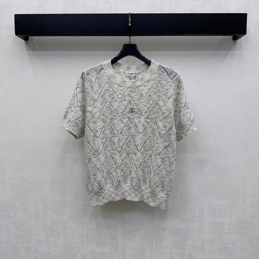 Metal Logo Short-Sleeve Knit Top