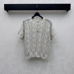 Metal Logo Short-Sleeve Knit Top