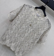 Metal Logo Short-Sleeve Knit Top