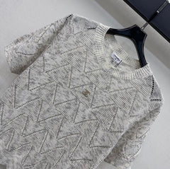 Metal Logo Short-Sleeve Knit Top