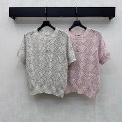 Metal Logo Short-Sleeve Knit Top
