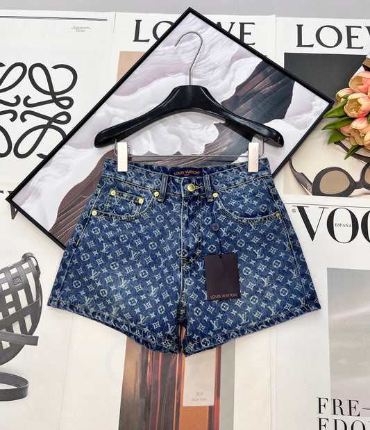 All-over logo jacquard denim shorts