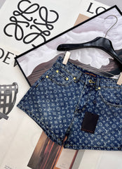 All-over logo jacquard denim shorts