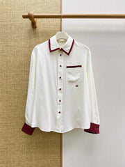 Burgundy Color-Blocked Silk Shirt