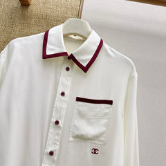 Burgundy Color-Blocked Silk Shirt