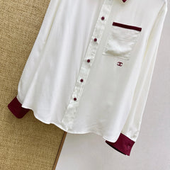 Burgundy Color-Blocked Silk Shirt