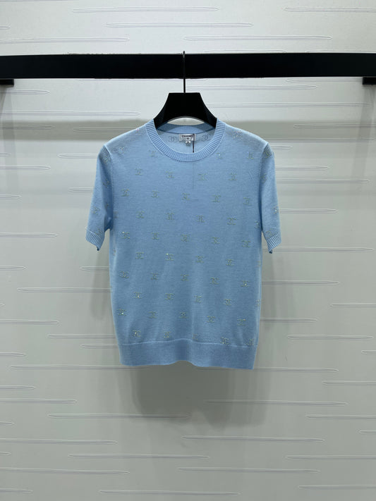 Openwork Knit Crew Neck Short-Sleeve Top