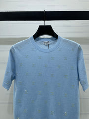Openwork Knit Crew Neck Short-Sleeve Top