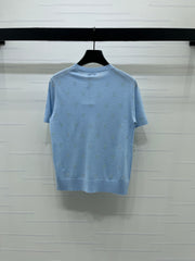 Openwork Knit Crew Neck Short-Sleeve Top