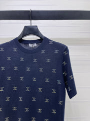 Openwork Knit Crew Neck Short-Sleeve Top