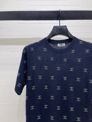 Openwork Knit Crew Neck Short-Sleeve Top