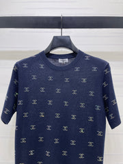 Openwork Knit Crew Neck Short-Sleeve Top