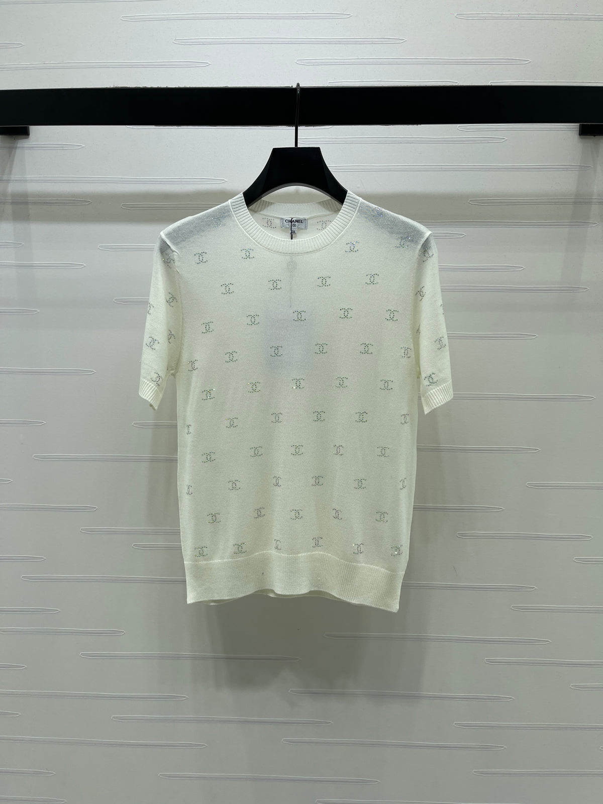 Openwork Knit Crew Neck Short-Sleeve Top