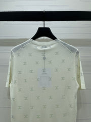 Openwork Knit Crew Neck Short-Sleeve Top