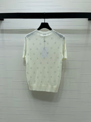 Openwork Knit Crew Neck Short-Sleeve Top