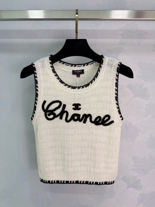 Embroidered-Trimmed Knit Vest