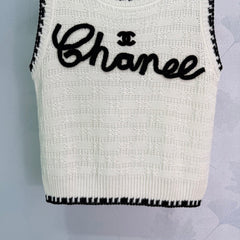 Embroidered-Trimmed Knit Vest