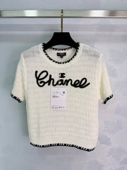 Embroidered-Trimmed Knit Short-Sleeve T-Shirt