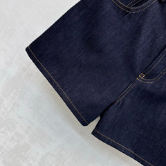 Embroidered Backpack Button Denim Shorts
