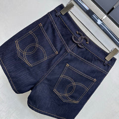 Embroidered Backpack Button Denim Shorts