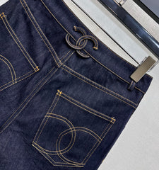 Embroidered Backpack Button Denim Shorts