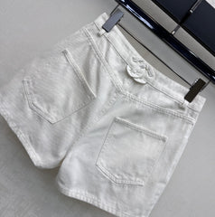 Embroidered Backpack Button Denim Shorts