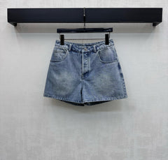 Embroidered Backpack Button Denim Shorts