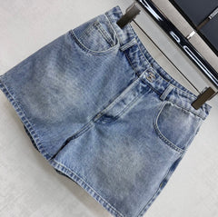 Embroidered Backpack Button Denim Shorts