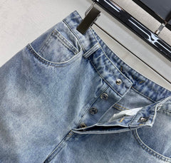 Embroidered Backpack Button Denim Shorts