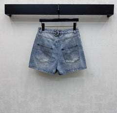 Embroidered Backpack Button Denim Shorts