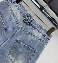 Embroidered Backpack Button Denim Shorts