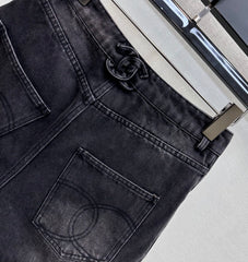 Embroidered Backpack Button Denim Shorts