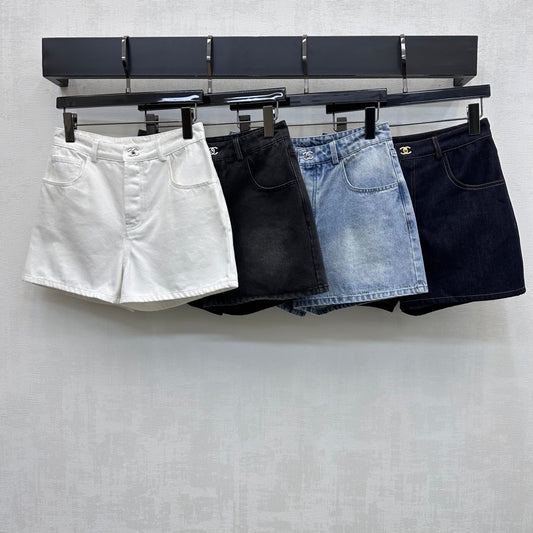 Embroidered Backpack Button Denim Shorts