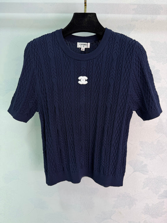 Embroidered Knit Short-Sleeve T-Shirt