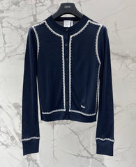 Letter-Embroidered Lace Long-Sleeve Cardigan