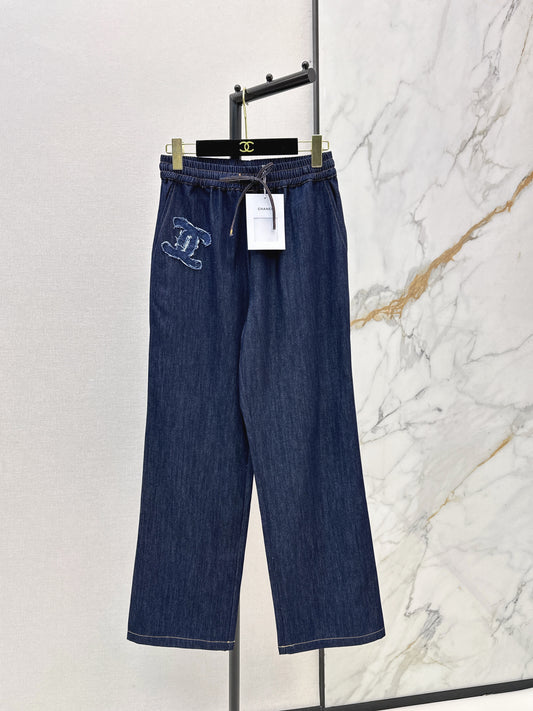 Raw-Denim Wide-Leg Jeans with Elastic Waist