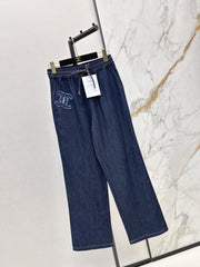 Raw-Denim Wide-Leg Jeans with Elastic Waist