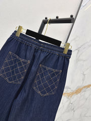 Raw-Denim Wide-Leg Jeans with Elastic Waist