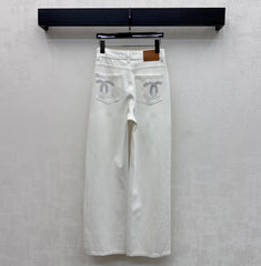Rhinestone-Embellished Straight-Leg Denim Trousers