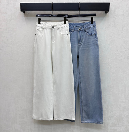 Rhinestone-Embellished Straight-Leg Denim Trousers