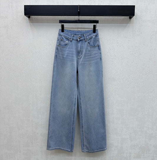 Rhinestone-Embellished Straight-Leg Denim Trousers
