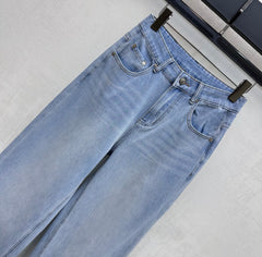 Rhinestone-Embellished Straight-Leg Denim Trousers