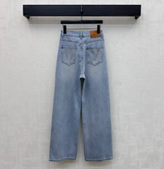 Rhinestone-Embellished Straight-Leg Denim Trousers