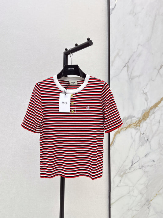 Striped Short-Sleeve Shirt with Half-Placket