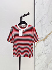 Striped Short-Sleeve Shirt with Half-Placket