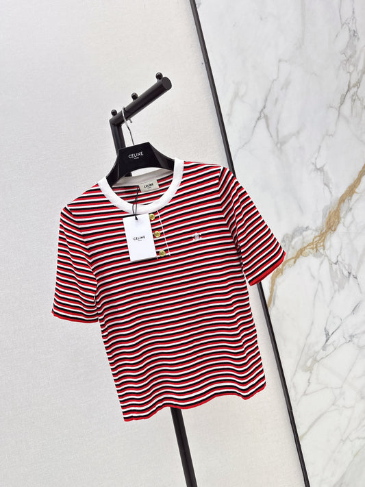 Striped Short-Sleeve Shirt with Half-Placket